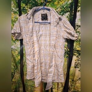 Yellow/blue plaid coarse cotton button up shirt
